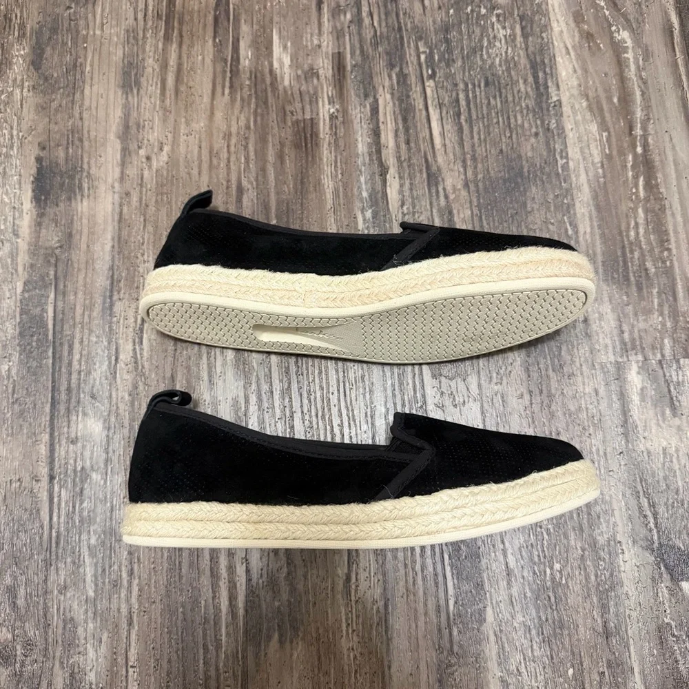 Clarks Women's Black Suede Soft Cushion Espadrille Slip-On Loafers Size 6.5W